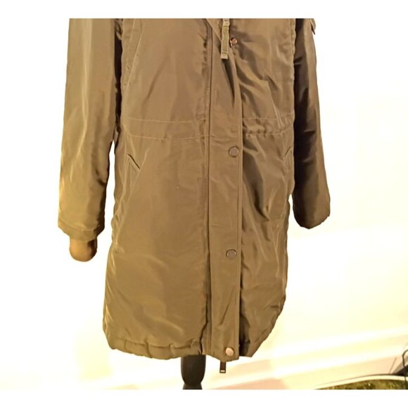 Gap Winter Jacket Hood Zip Moss Green Women's S Velour Lined Pockets Knee Length - Picture 5 of 16